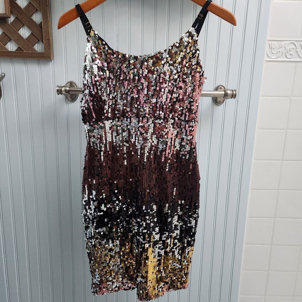 Shop17 Multicolored Strappy Sequin Scoop Tie Back Dress